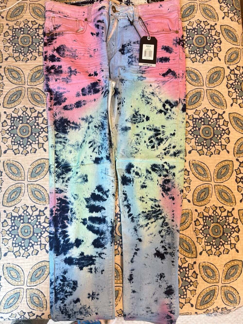 Kindred Supreme Flex Slim Straight Fit Tie Dye Jeans 36x32 Indigo/Teal